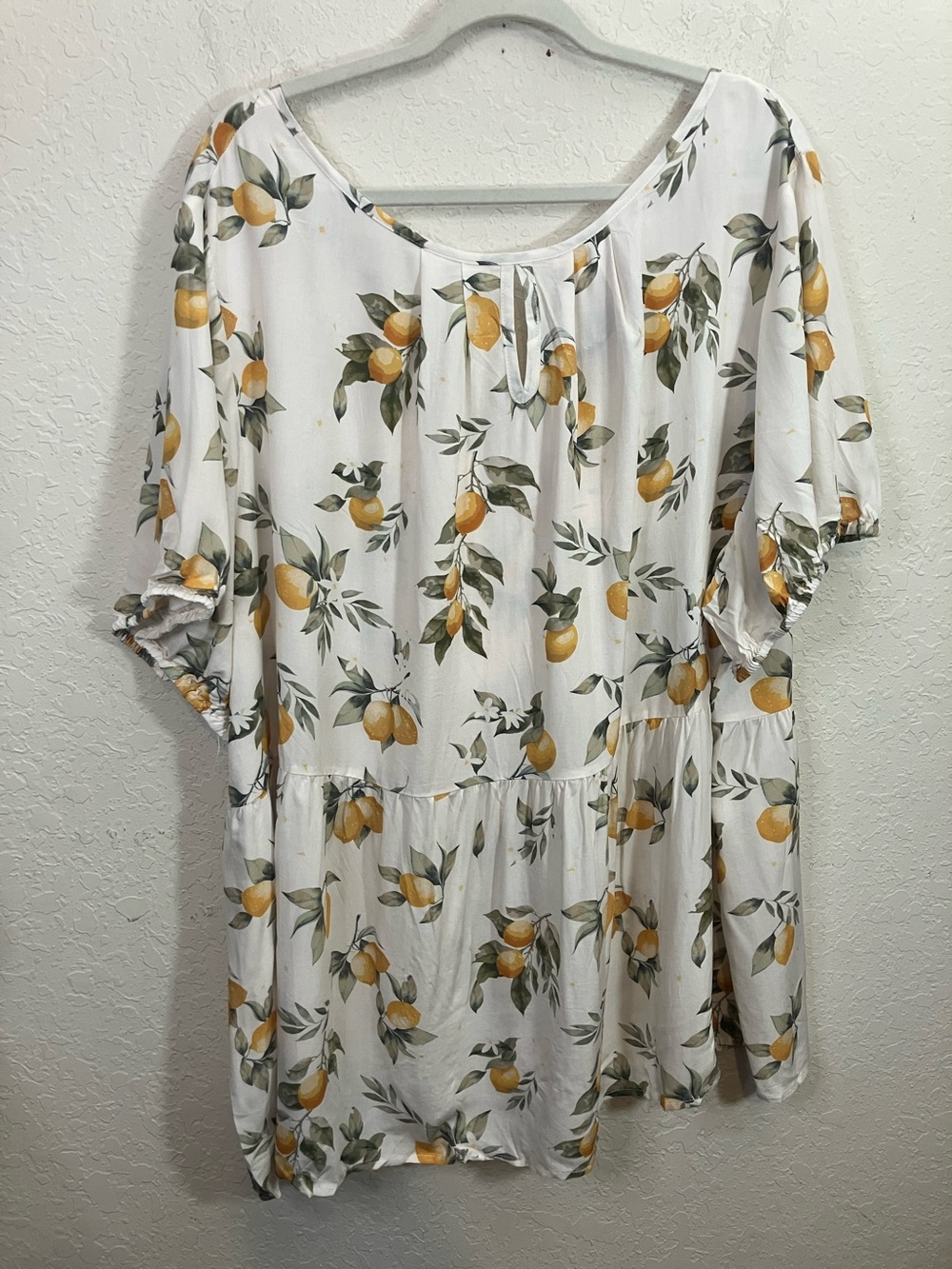 🆕 BloomChic White Lemon-Print Peasant Blouse